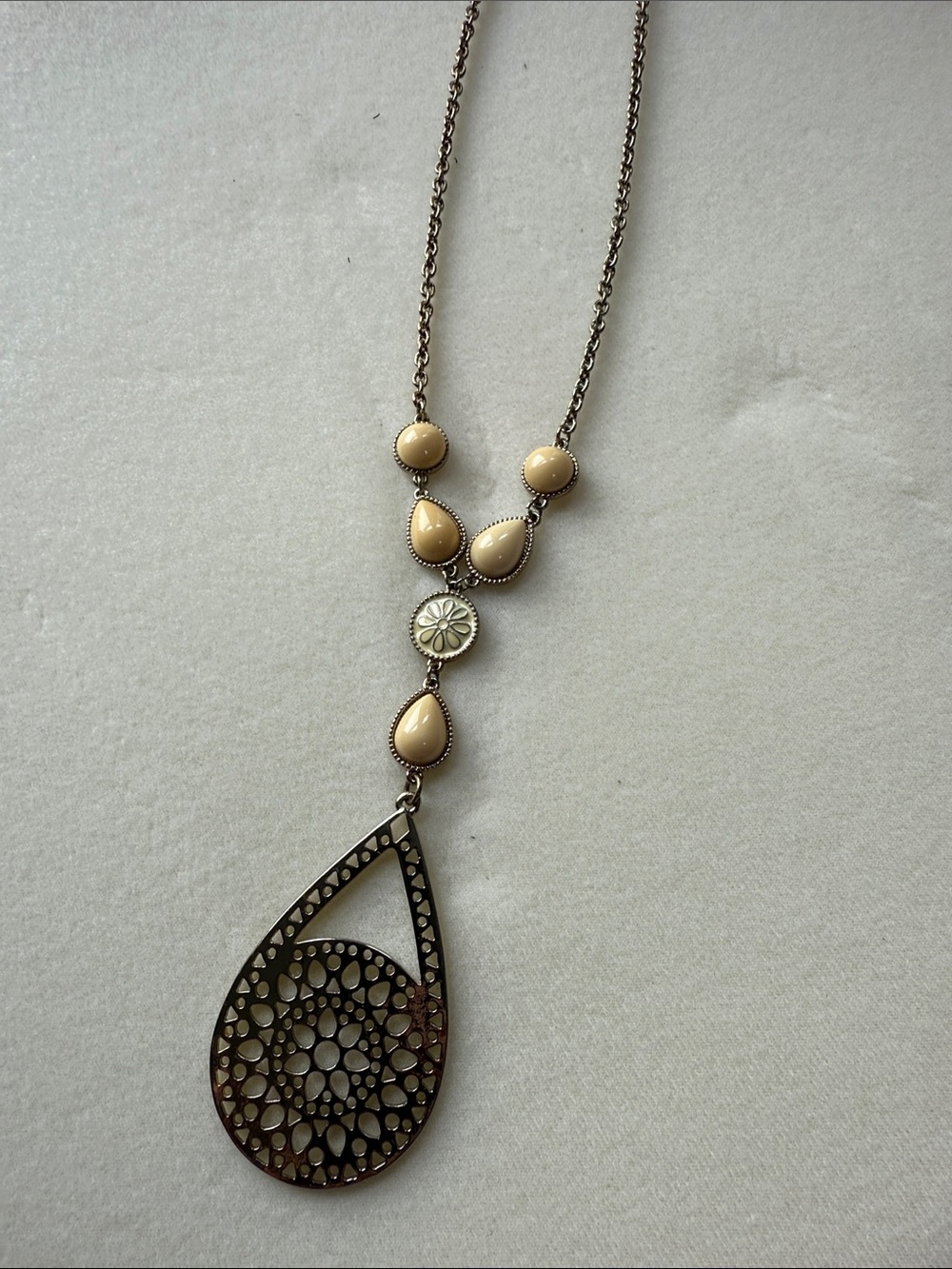 Neutral Cream Teardrop Pendant Necklace - Women's Jewelry|19”